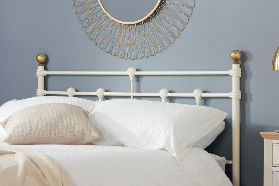 Atlas Bed Frame with Antique Brass Finials and Sprung Slatted Base in Black