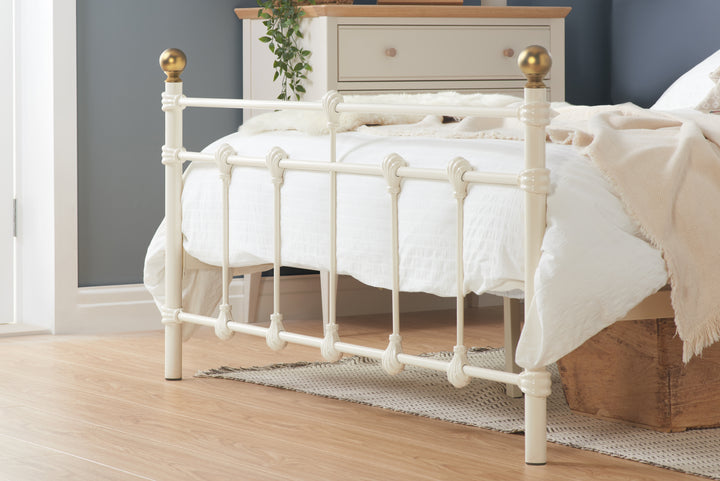 Atlas Bed Frame with Antique Brass Finials and Sprung Slatted Base in Black