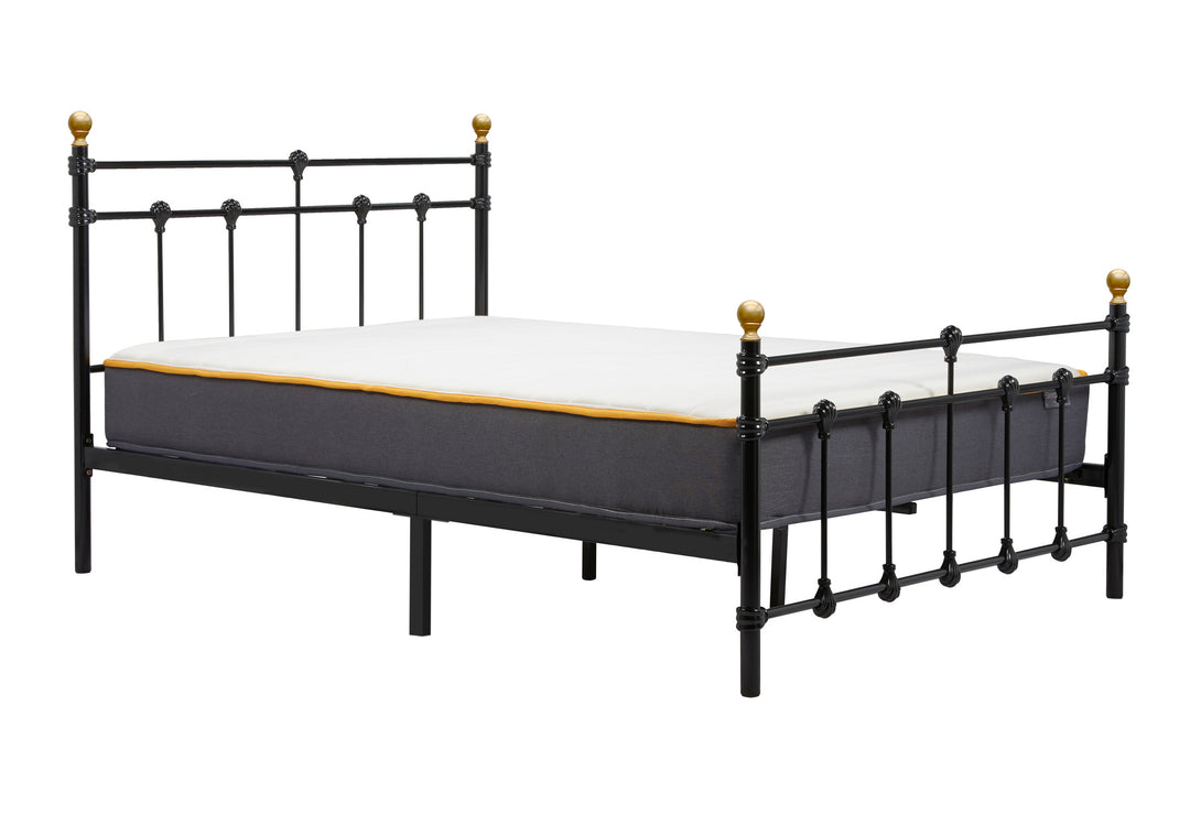 Atlas Bed Frame with Antique Brass Finials and Sprung Slatted Base in Black