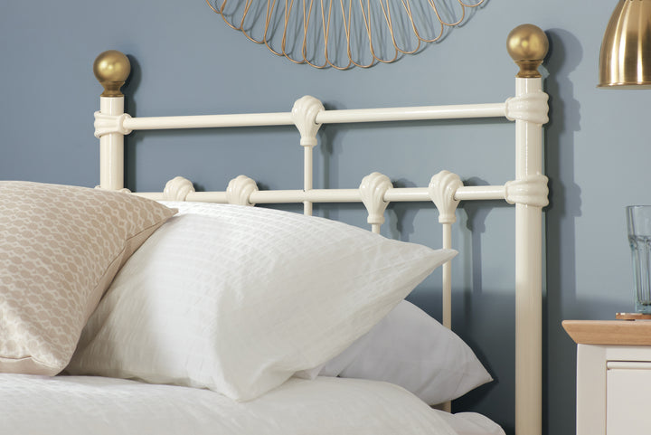 Atlas Bed Frame with Antique Brass Finials and Sprung Slatted Base in Black