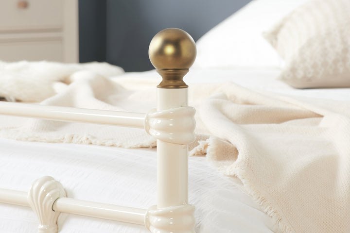 Atlas Bed Frame with Antique Brass Finials and Sprung Slatted Base in Black