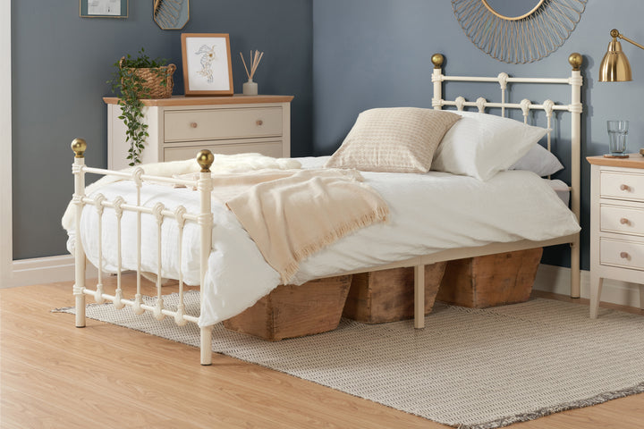 Atlas Bed Frame with Antique Brass Finials and Sprung Slatted Base in Black