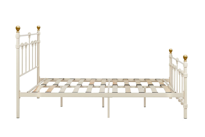 Atlas Bed Frame with Antique Brass Finials and Sprung Slatted Base in Black