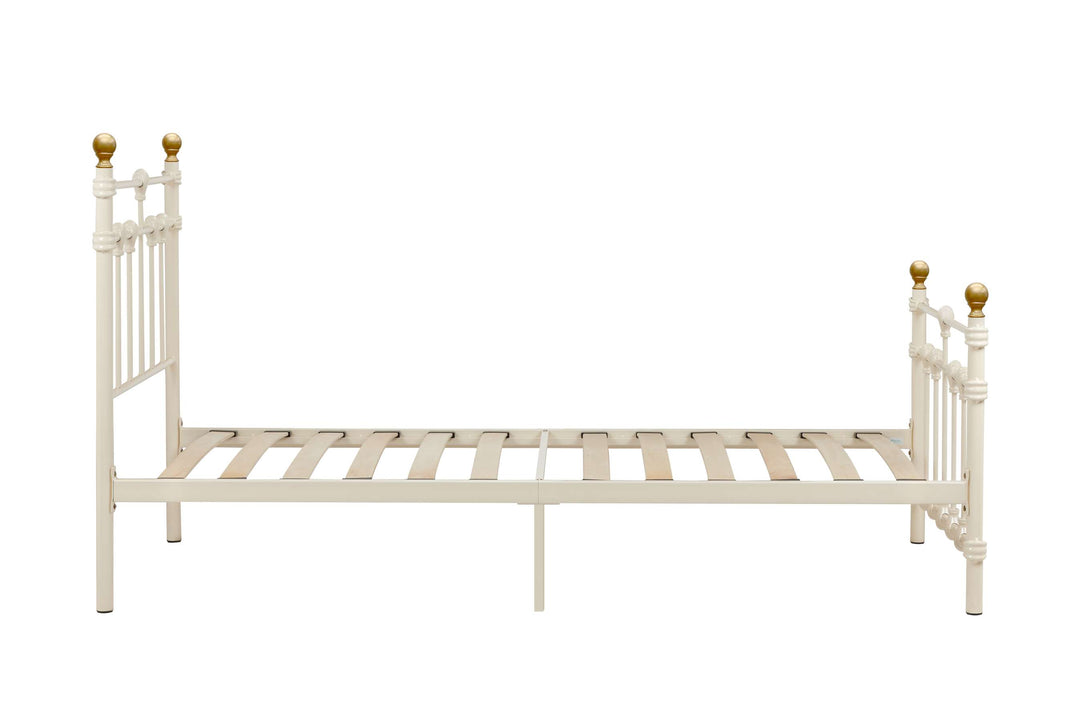 Atlas Bed Frame with Antique Brass Finials and Sprung Slatted Base in Black