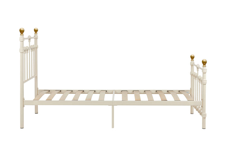 Atlas Bed Frame with Antique Brass Finials and Sprung Slatted Base in Black
