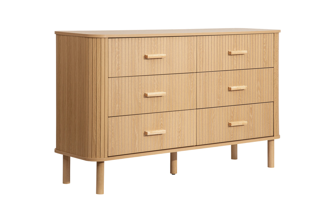 Axel 6 Drawer Fluted Chest Oak Finish Stylish Bedroom Storage