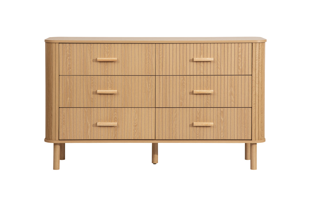 Axel 6 Drawer Fluted Chest Oak Finish Stylish Bedroom Storage