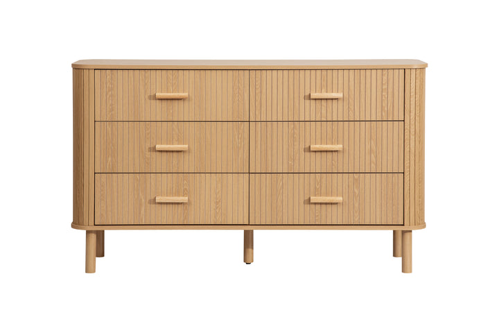 Axel 6 Drawer Fluted Chest Oak Finish Stylish Bedroom Storage