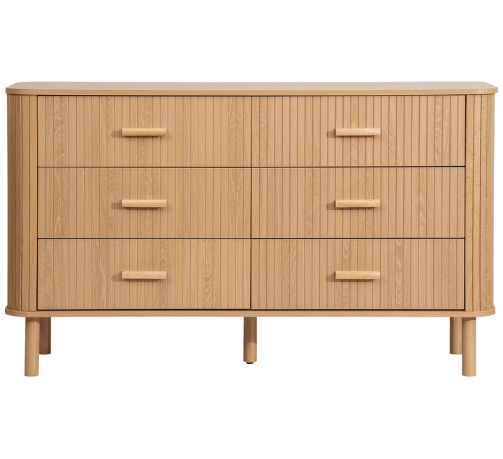 Axel 6 Drawer Fluted Chest Oak Finish Stylish Bedroom Storage
