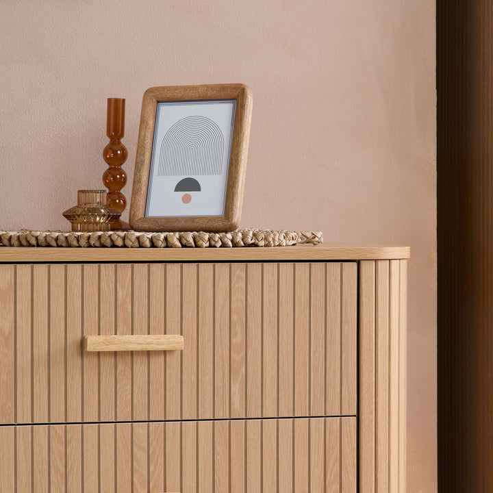 Axel 6 Drawer Fluted Chest Oak Finish Stylish Bedroom Storage
