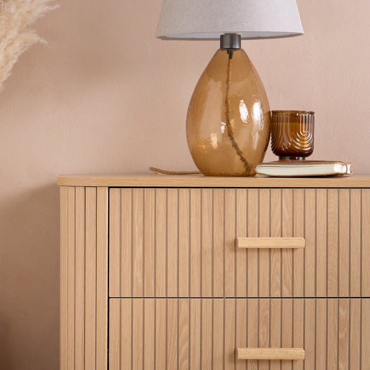 Axel 6 Drawer Fluted Chest Oak Finish Stylish Bedroom Storage
