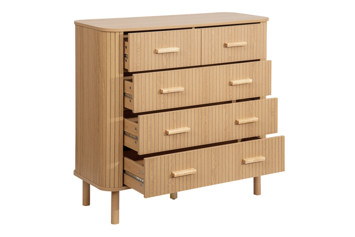Axel 5 Drawer Fluted Chest Oak Finish Stylish Bedroom Storage