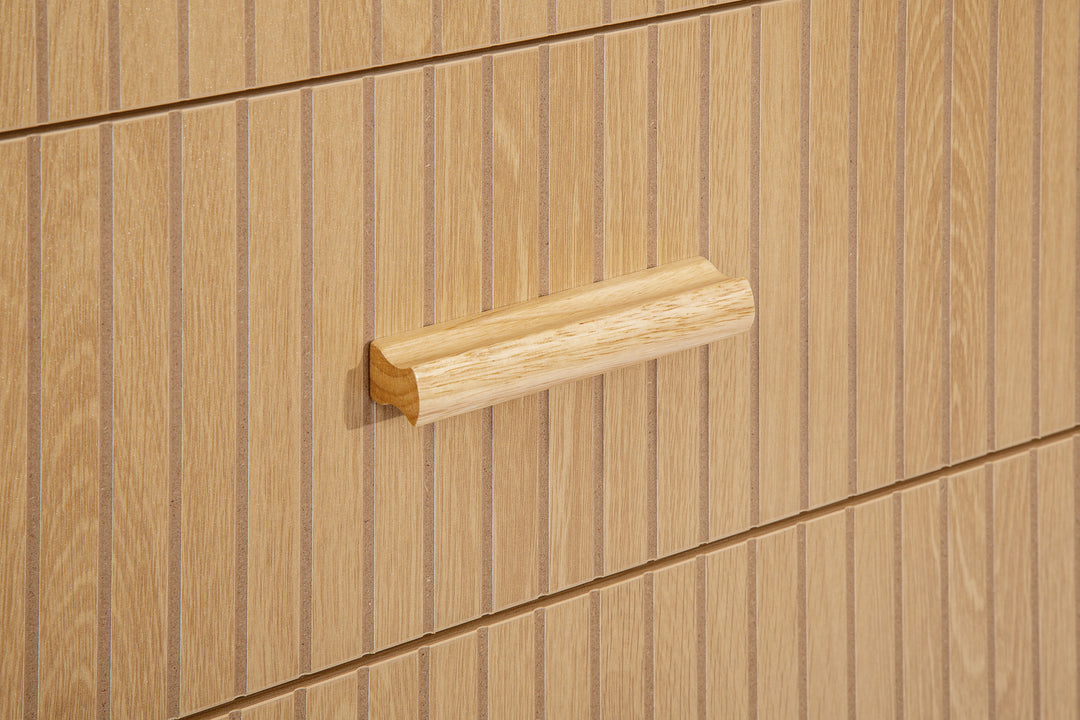 Axel 5 Drawer Fluted Chest Oak Finish Stylish Bedroom Storage