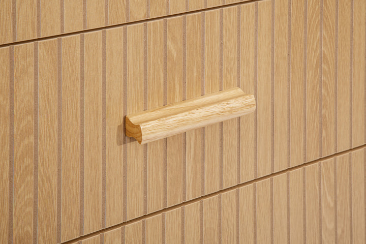 Axel 5 Drawer Fluted Chest Oak Finish Stylish Bedroom Storage