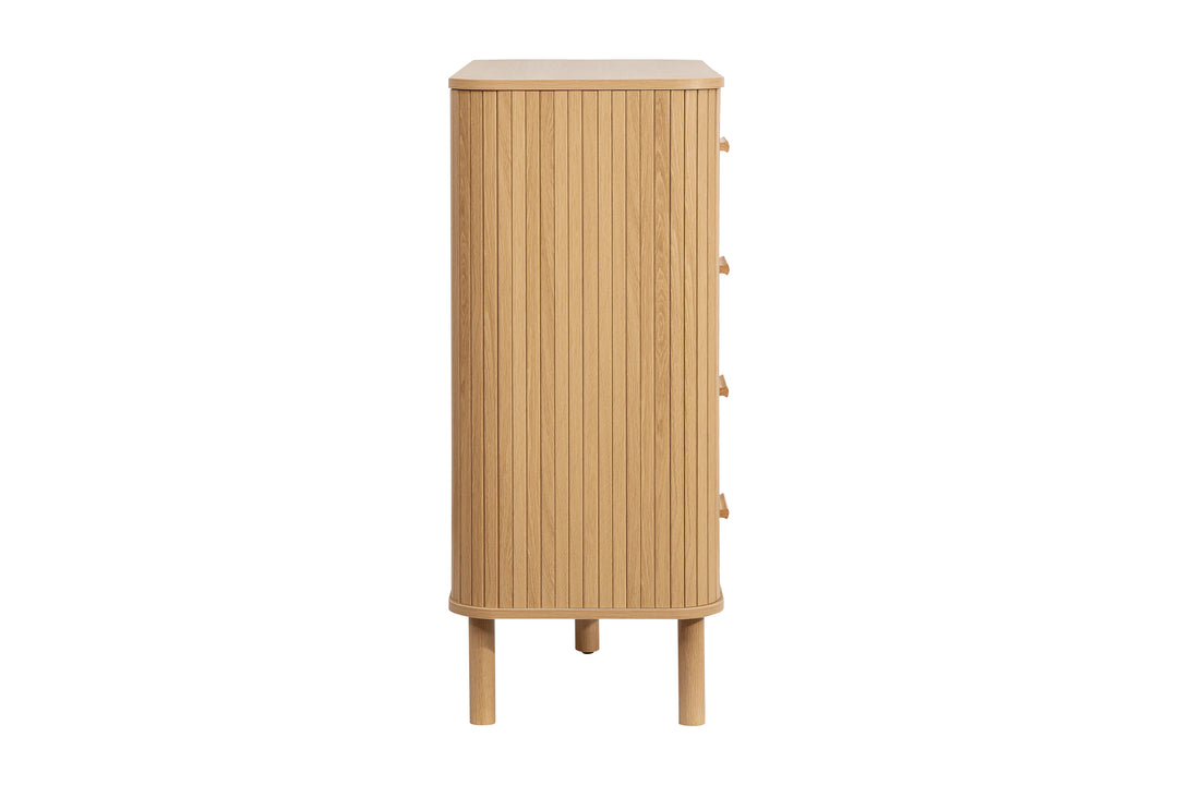 Axel 5 Drawer Fluted Chest Oak Finish Stylish Bedroom Storage