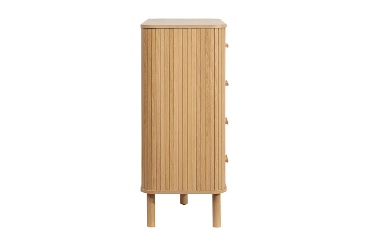 Axel 5 Drawer Fluted Chest Oak Finish Stylish Bedroom Storage