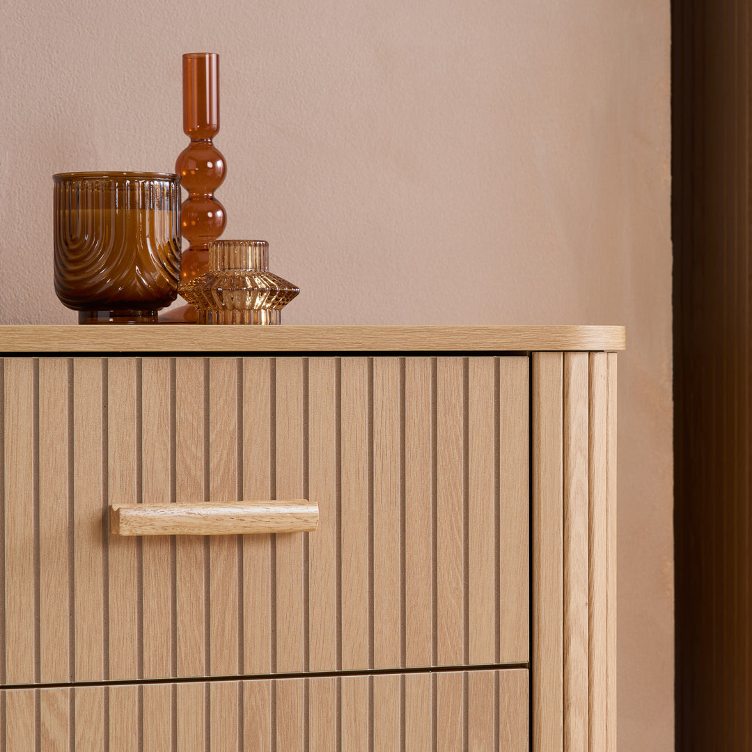 Axel 5 Drawer Fluted Chest Oak Finish Stylish Bedroom Storage