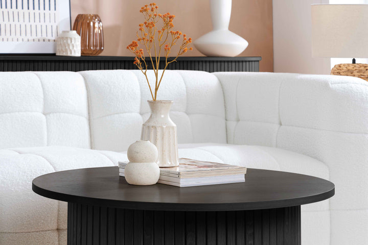 Axel Round Fluted Coffee Table - Mid-Century Modern Wood Accent Table Design