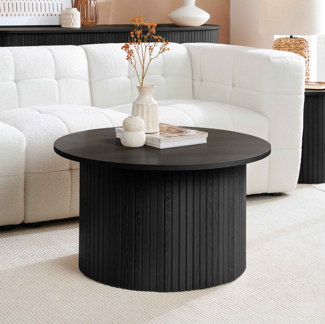 Axel Round Fluted Coffee Table - Mid-Century Modern Wood Accent Table Design