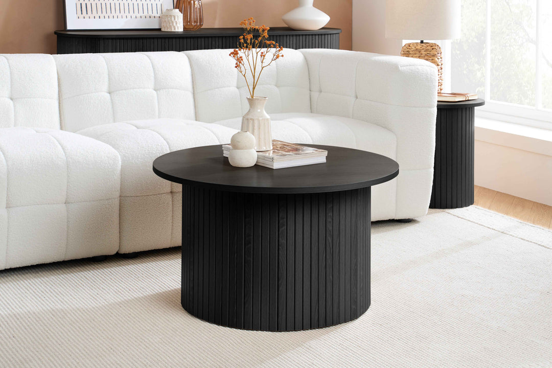 Axel Round Fluted Coffee Table - Mid-Century Modern Wood Accent Table Design