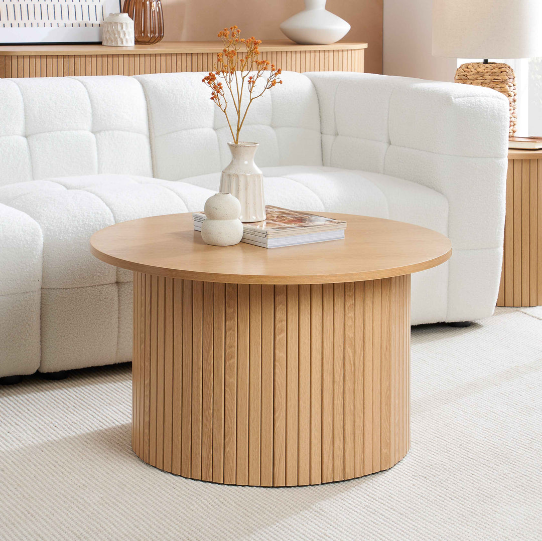 Axel Round Fluted Coffee Table - Mid-Century Modern Wood Accent Table Design
