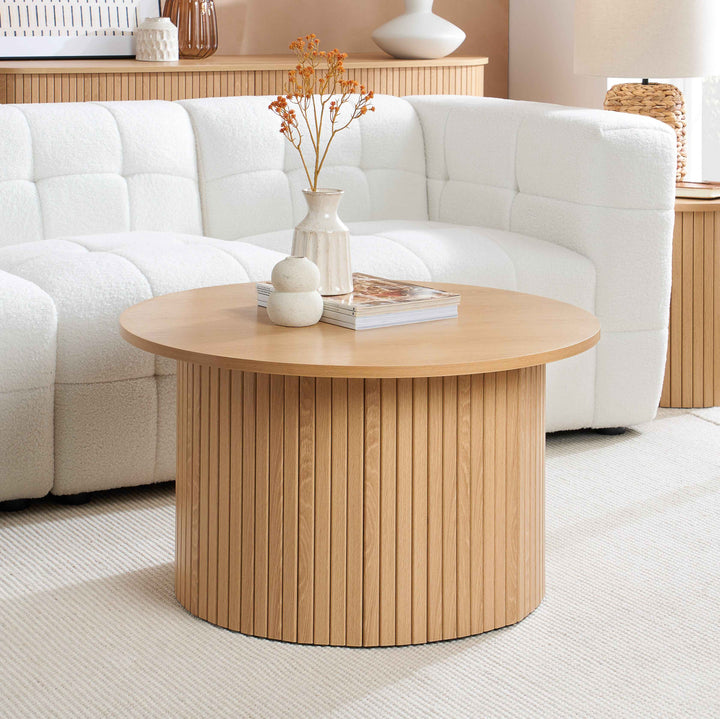 Axel Round Fluted Coffee Table - Mid-Century Modern Wood Accent Table Design