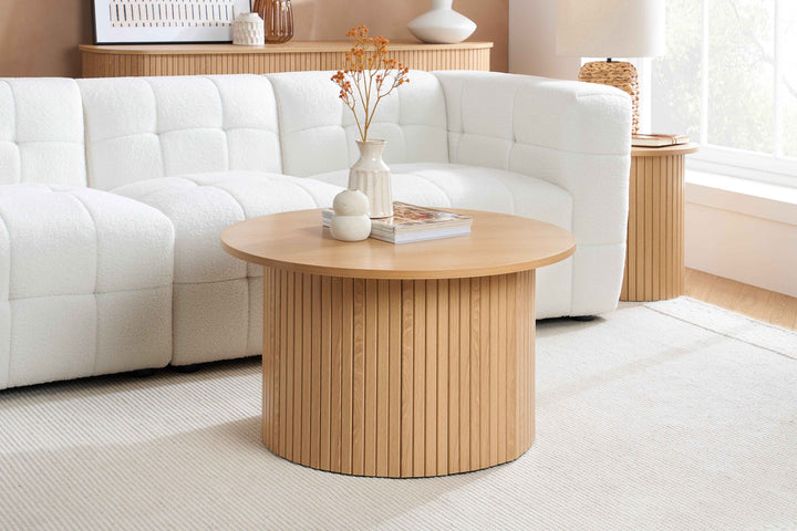 Axel Round Fluted Coffee Table - Mid-Century Modern Wood Accent Table Design