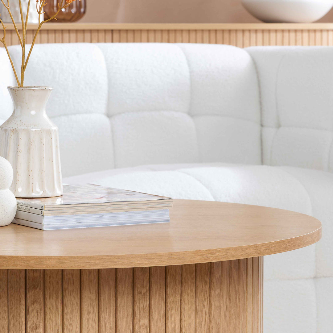 Axel Round Fluted Coffee Table - Mid-Century Modern Wood Accent Table Design