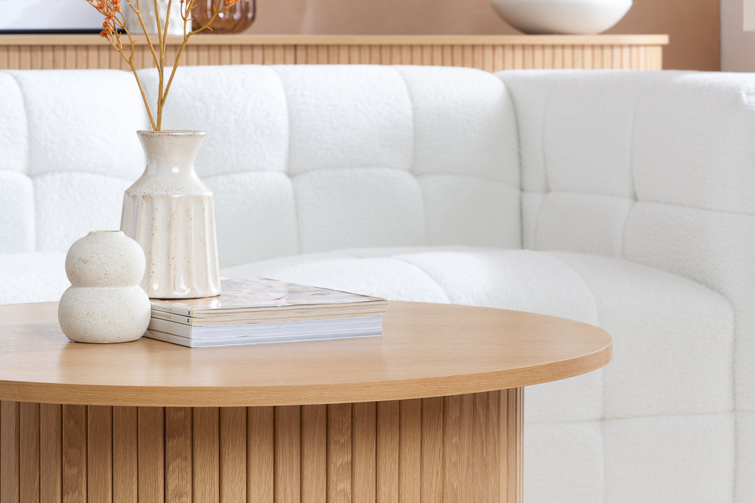 Axel Round Fluted Coffee Table - Mid-Century Modern Wood Accent Table Design