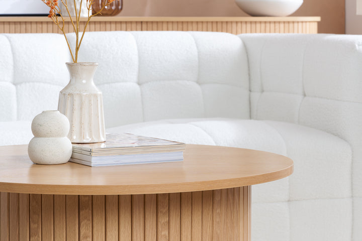 Axel Round Fluted Coffee Table - Mid-Century Modern Wood Accent Table Design