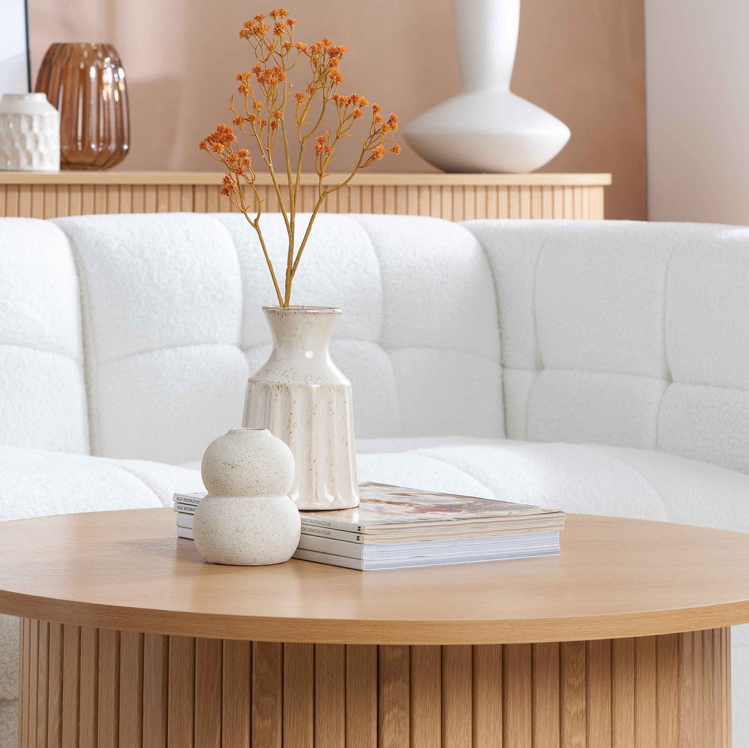 Axel Round Fluted Coffee Table - Mid-Century Modern Wood Accent Table Design