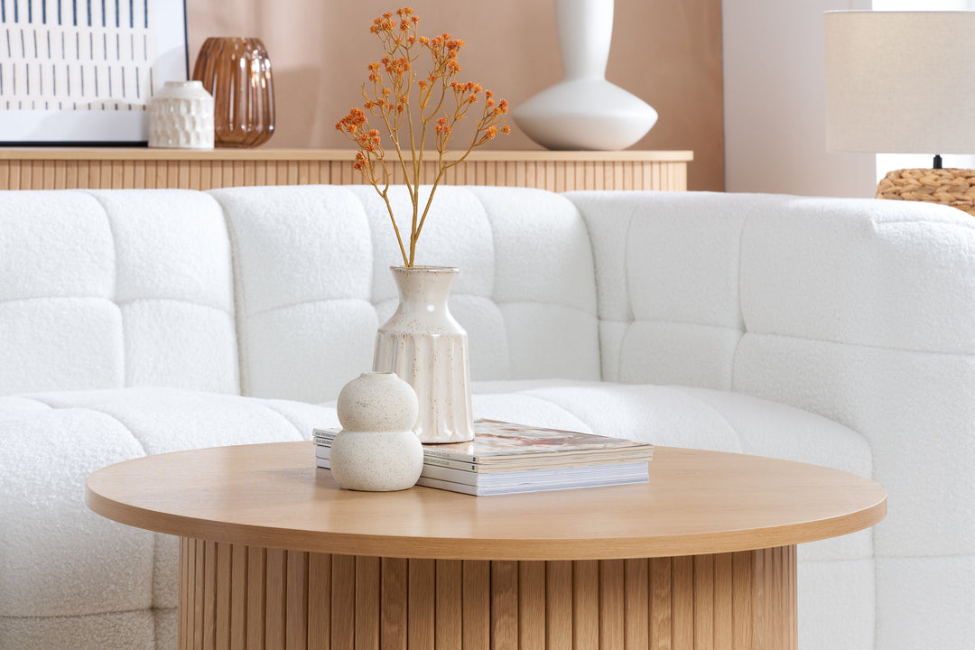 Axel Round Fluted Coffee Table - Mid-Century Modern Wood Accent Table Design