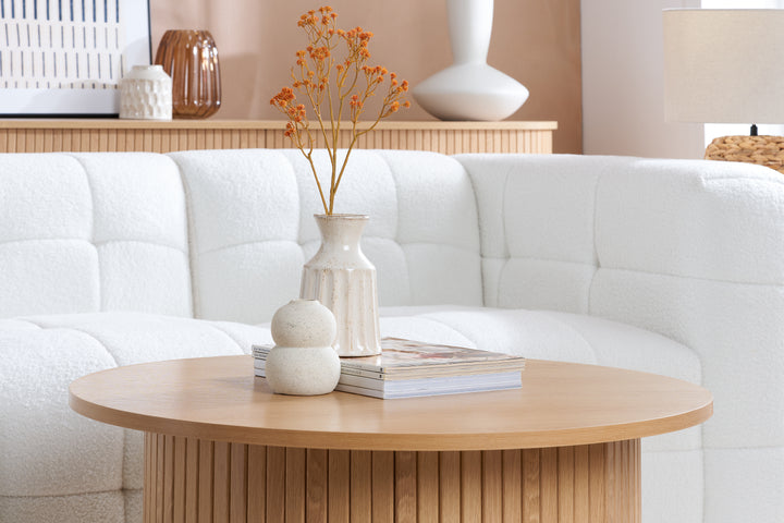 Axel Round Fluted Coffee Table - Mid-Century Modern Wood Accent Table Design