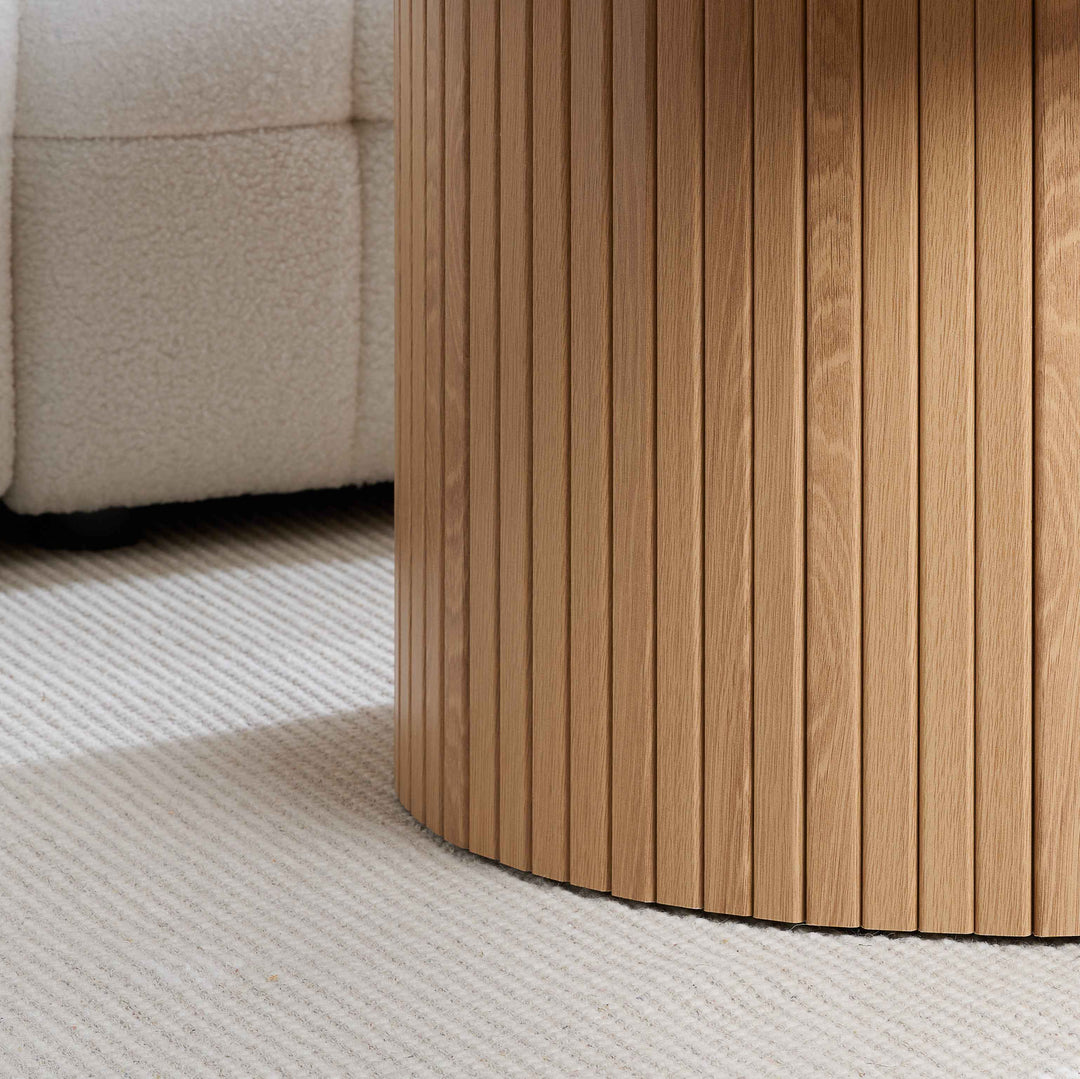 Axel Round Fluted Coffee Table - Mid-Century Modern Wood Accent Table Design