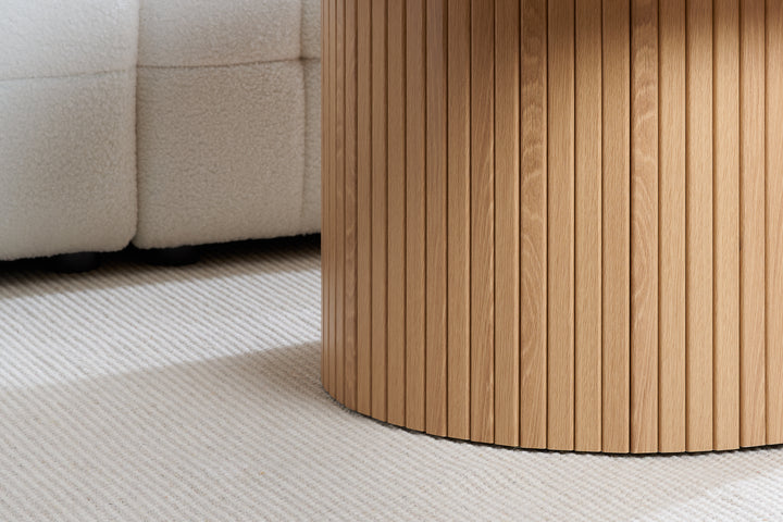 Axel Round Fluted Coffee Table - Mid-Century Modern Wood Accent Table Design