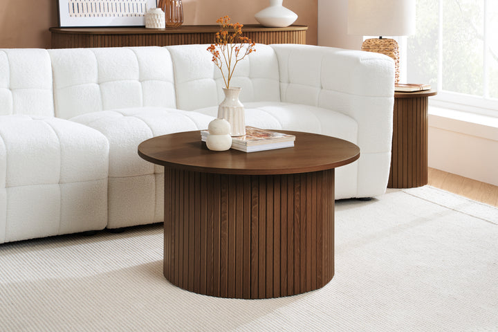 Axel Round Fluted Coffee Table - Mid-Century Modern Wood Accent Table Design