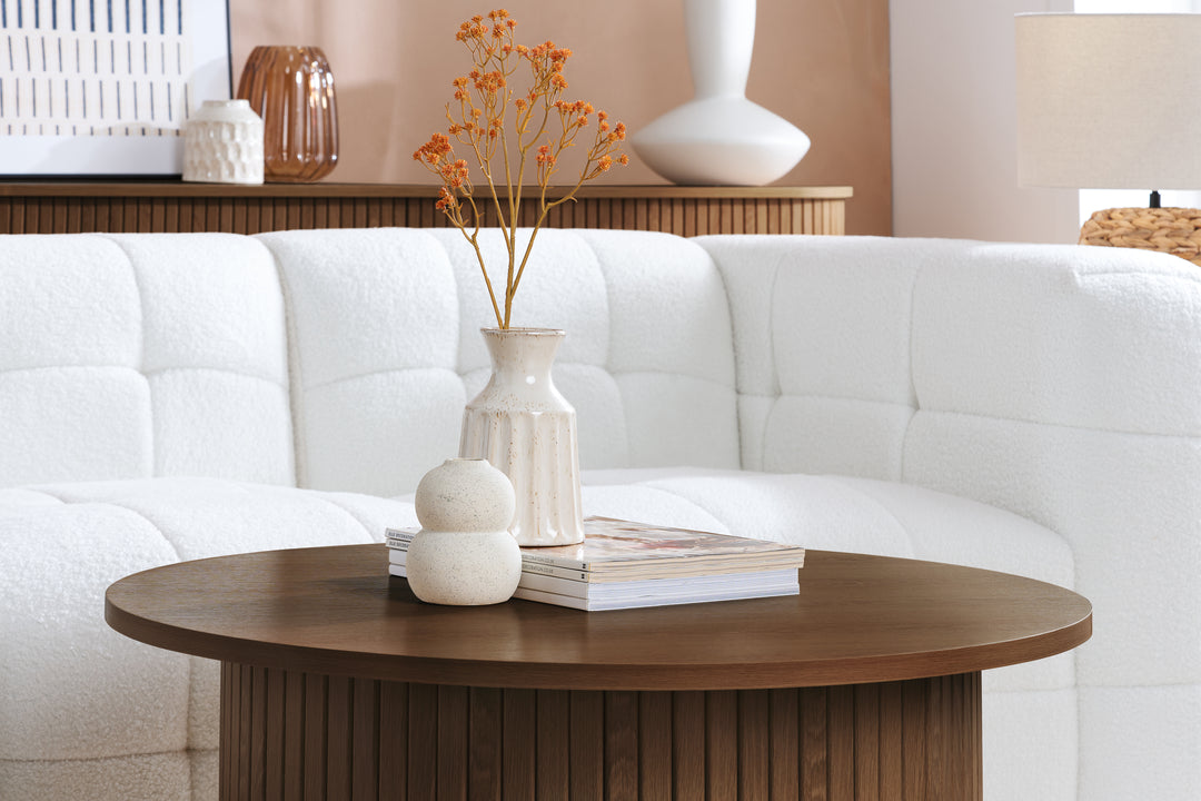 Axel Round Fluted Coffee Table - Mid-Century Modern Wood Accent Table Design