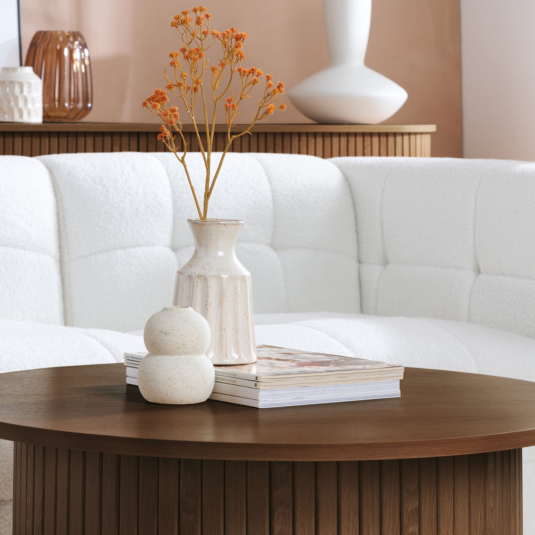 Axel Round Fluted Coffee Table - Mid-Century Modern Wood Accent Table Design