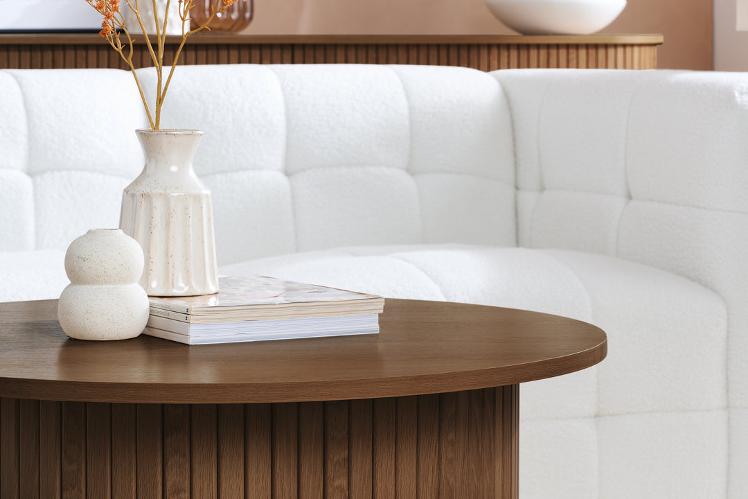 Axel Round Fluted Coffee Table - Mid-Century Modern Wood Accent Table Design