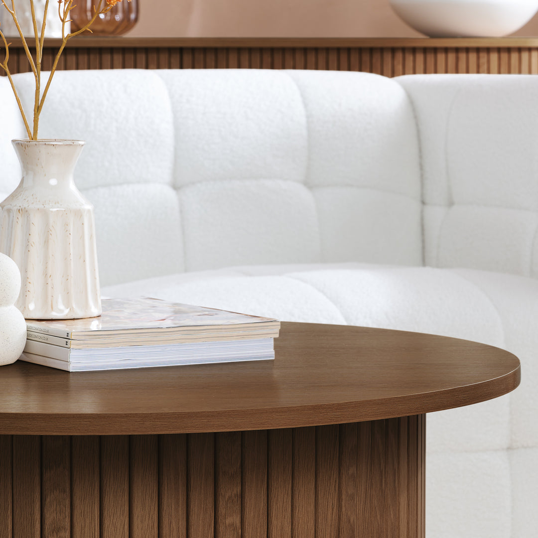 Axel Round Fluted Coffee Table - Mid-Century Modern Wood Accent Table Design