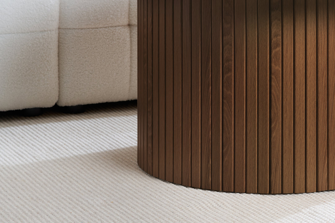 Axel Round Fluted Coffee Table - Mid-Century Modern Wood Accent Table Design