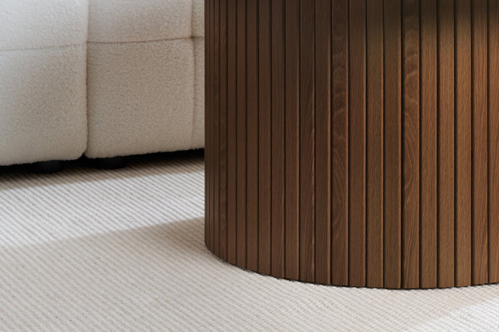 Axel Round Fluted Coffee Table - Mid-Century Modern Wood Accent Table Design