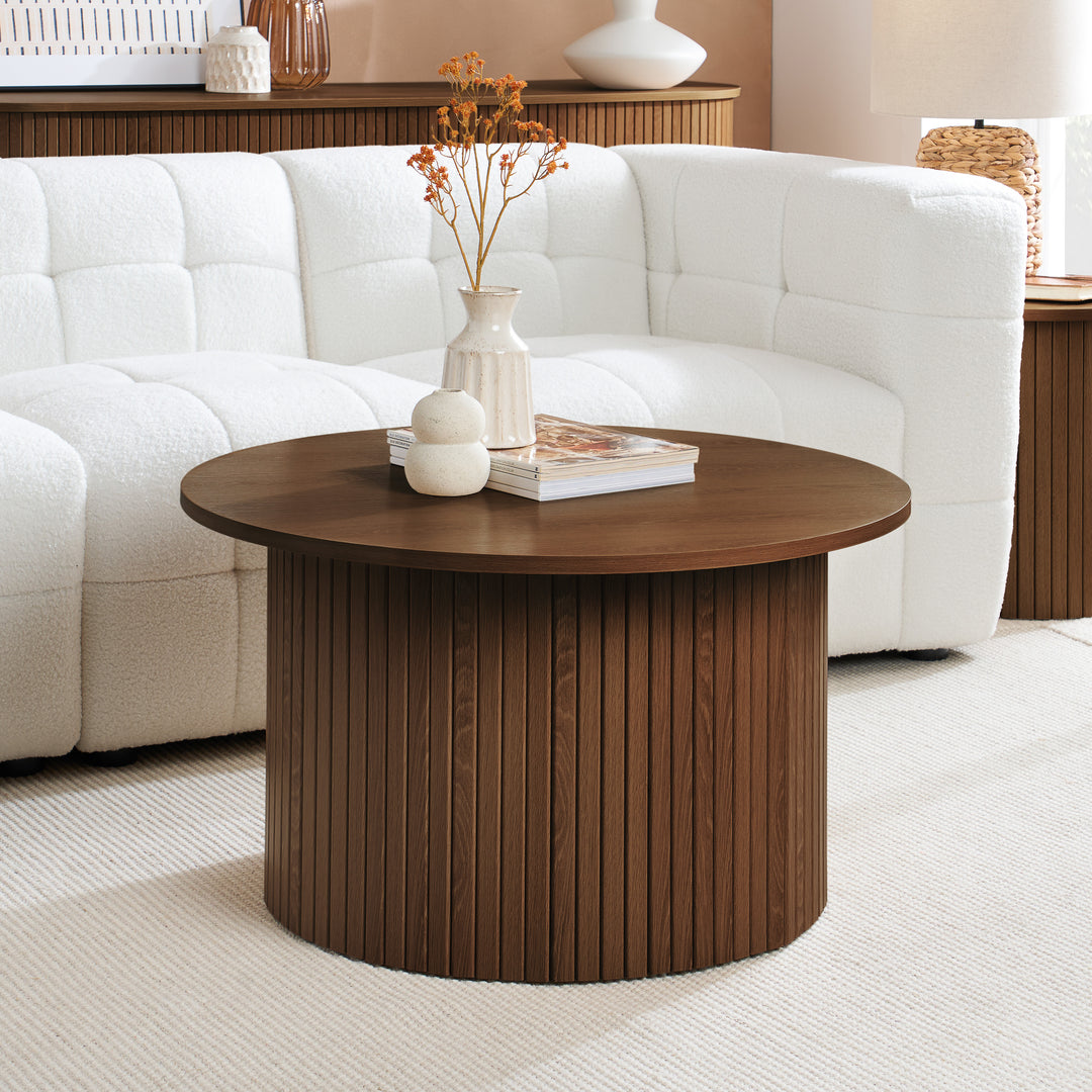 Axel Round Fluted Coffee Table - Mid-Century Modern Wood Accent Table Design