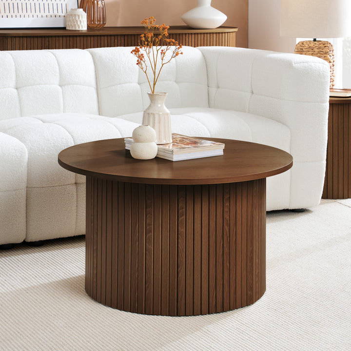 Axel Round Fluted Coffee Table - Mid-Century Modern Wood Accent Table Design