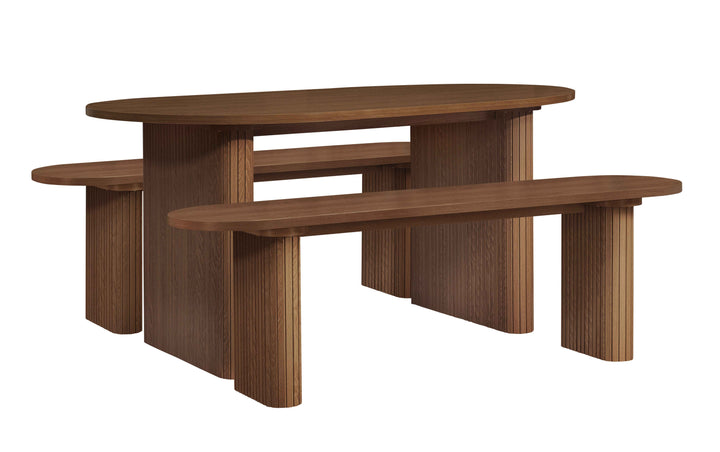 Axel Oval Fluted Dining Table With 2 Benches