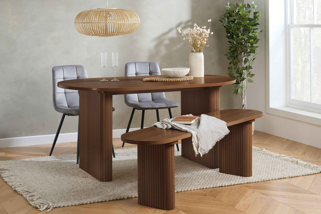 Axel Oval Fluted Dining Table With 2 Benches