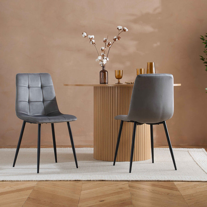 Axel Round Fluted Dining Table with Sculpted Pedestal Base and Textured Fluted Design