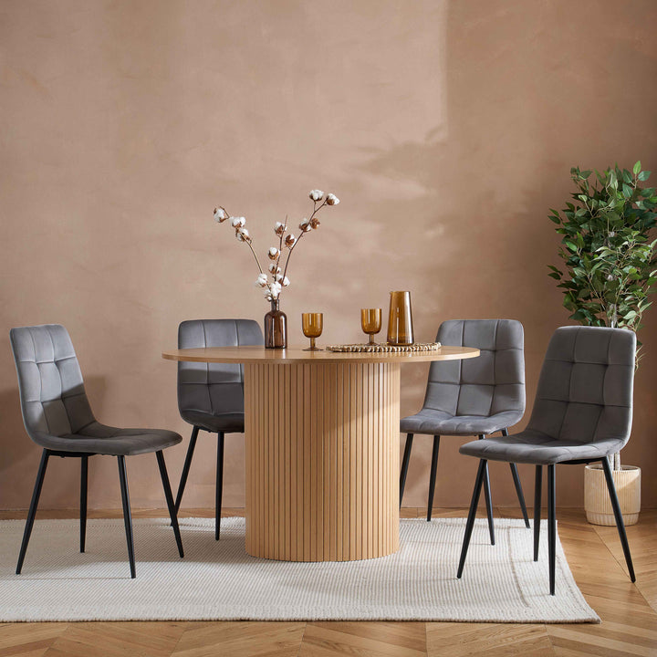 Axel Round Fluted Dining Table with Sculpted Pedestal Base and Textured Fluted Design