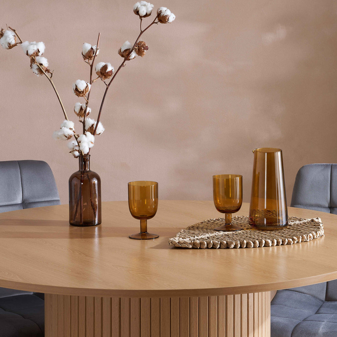 Axel Round Fluted Dining Table with Sculpted Pedestal Base and Textured Fluted Design