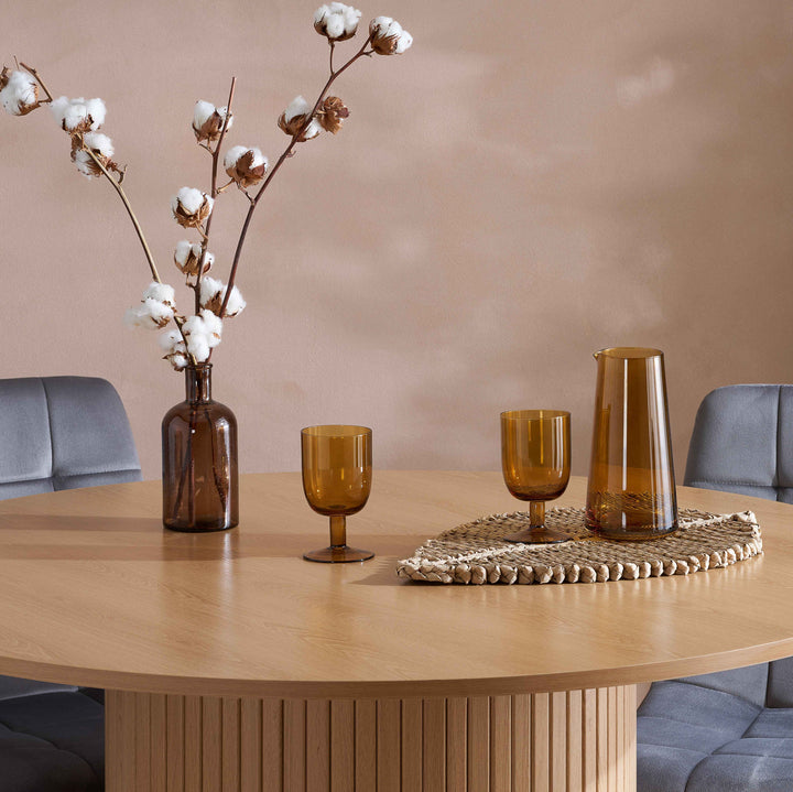 Axel Round Fluted Dining Table with Sculpted Pedestal Base and Textured Fluted Design